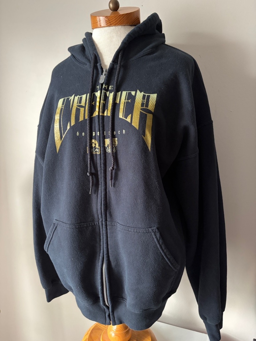 Three Floyds Creeper Black Zip-Up Hoodie with Gold Crest Graphic